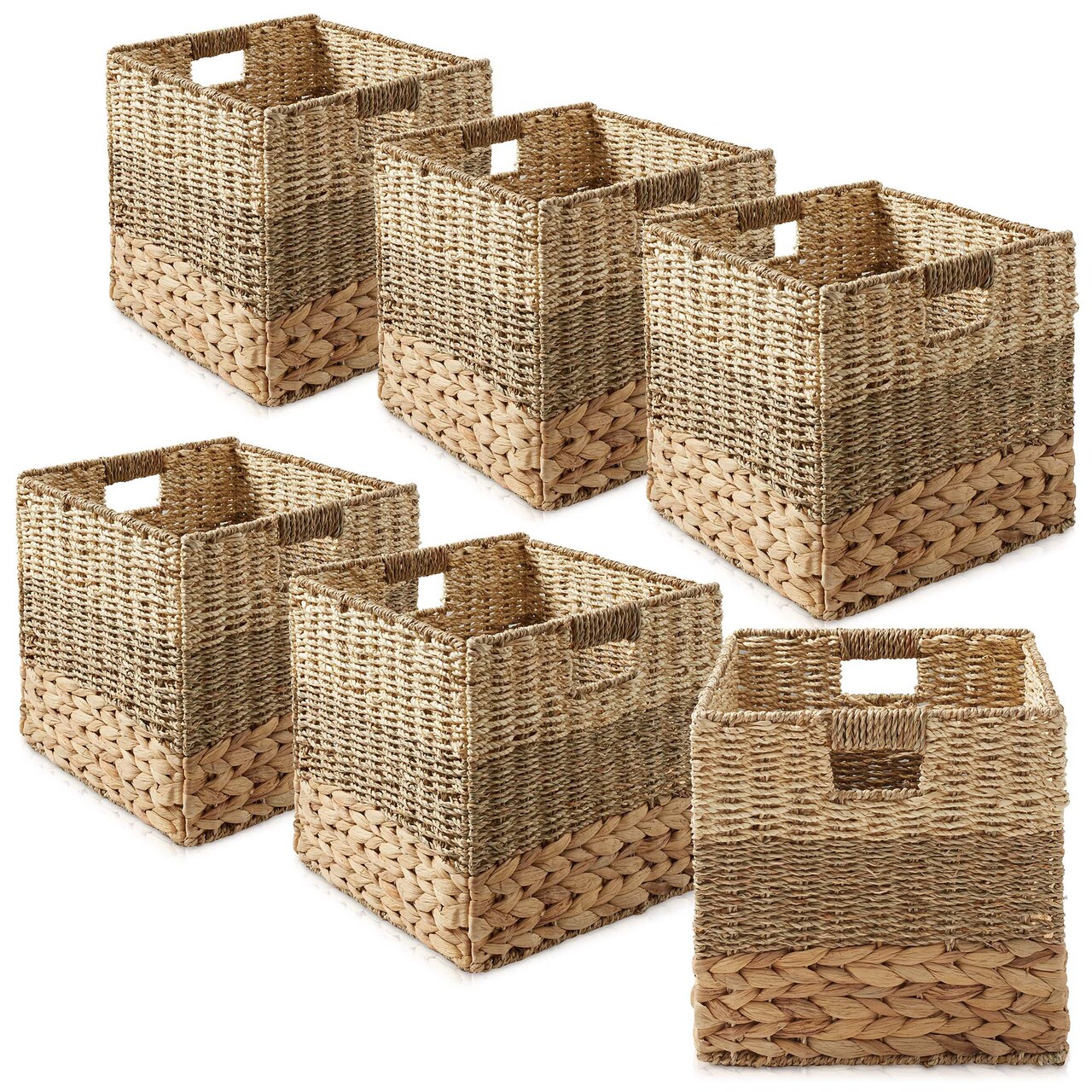 Casafield 10.5" x 10.5" Water Hyacinth Storage Basket Sets, Storage Organizers, Woven Wicker Cubes for Bathroom, Bedroom, Laundry, Shelves